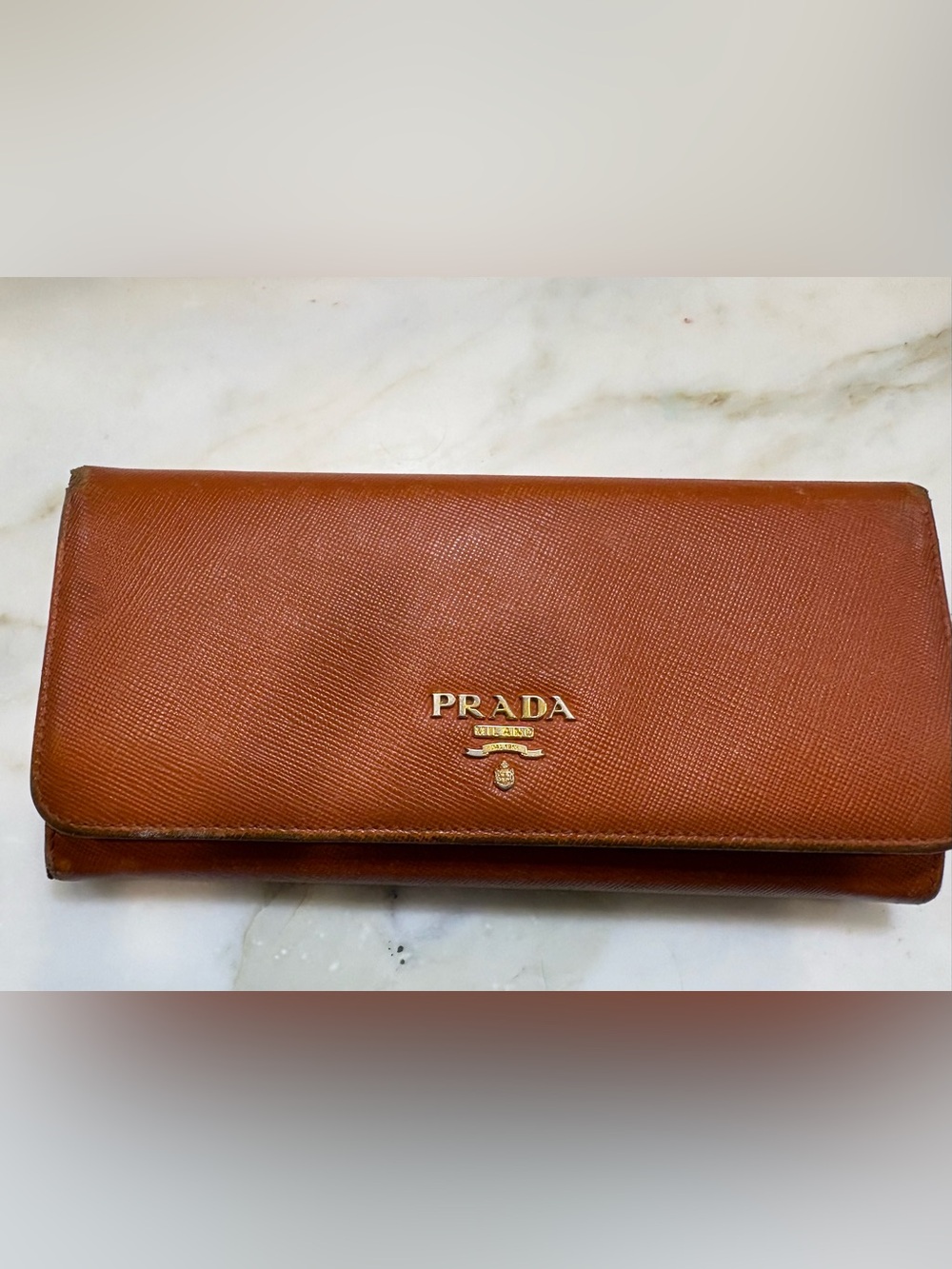 Prada Saffiano Leather Wallet in Burnt Orange